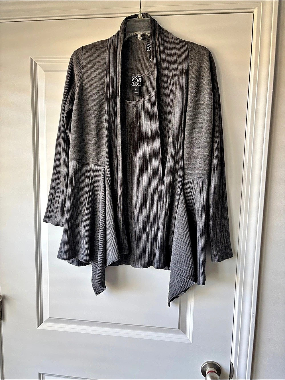 CAbi Pleated Gray Cardigan & Tank Set Like New